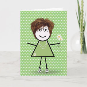 Thank You Stick Figure Girl with Daisies Card