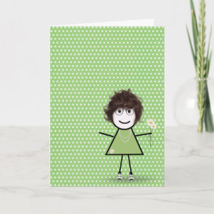 Thank You Stick Girl with Daisies Card