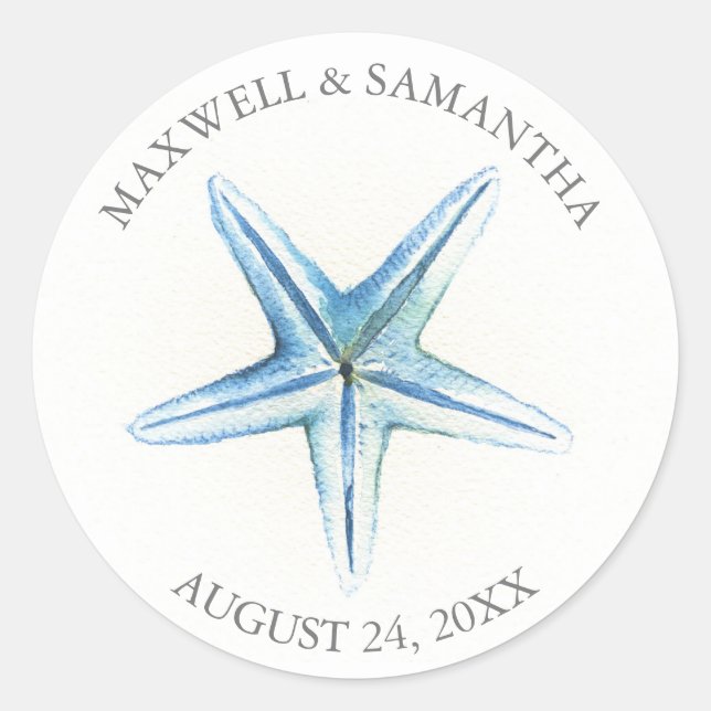 Thank You Sticker Blue Starfish Beach Wedding (Front)