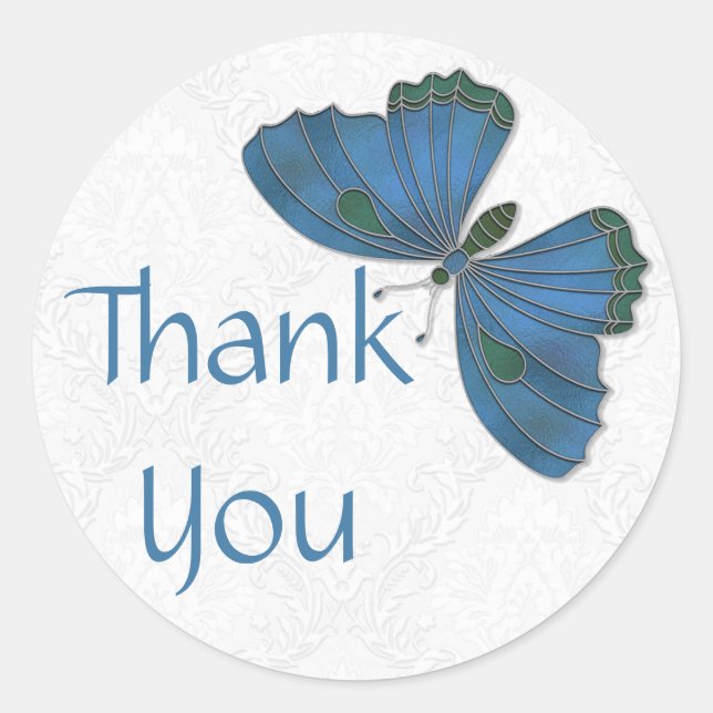 Thank You Sticker Butterfly Brocade blue (Front)