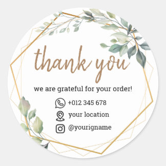 Thank You Sticker Modern Green Floral Leaves