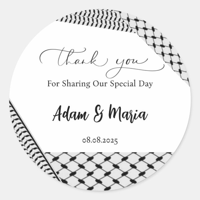 Thank You Sticker Palestine Olive Wedding (Front)