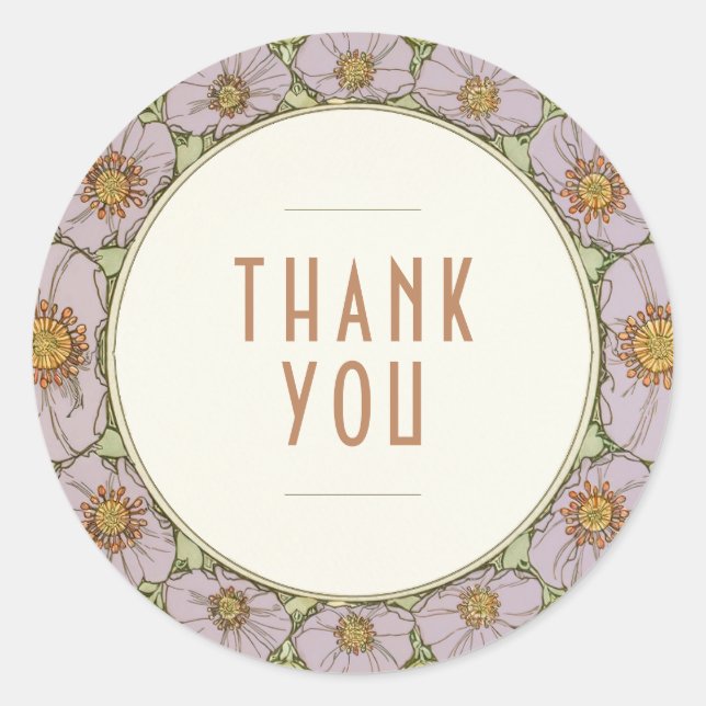 Thank You Sticker Vintage Art Nouveau Mucha (Front)
