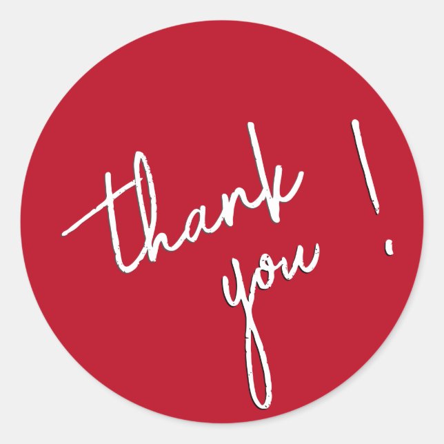 Thank You Sticker White Script Font on Red (Front)