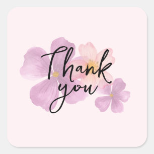 Thank you sticker with watercolor flowers