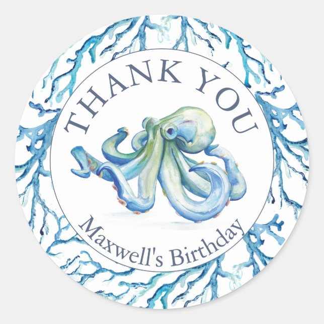 Thank You Stickers Cute Under The Sea Birthday  (Front)
