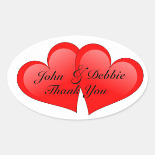 Thank You stickers for favors red hearts 3D