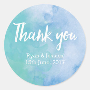 Thank you stickers weddings Blue Watercolor
