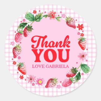 Thank You Strawberry Berry First Birthday Classic Round Sticker