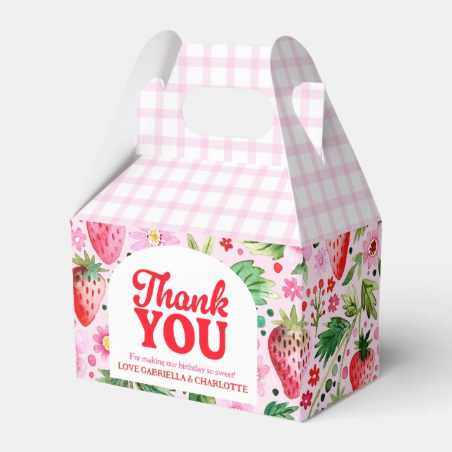 Thank You Strawberry Twins Joint Birthday Favor Box (Front Side)