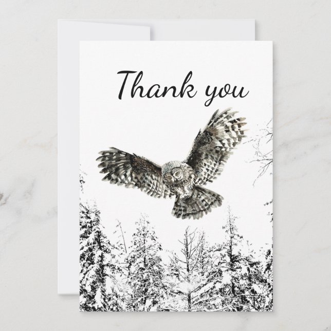 Thank You Striking Owl in Flight Bird Nature Art (Front)