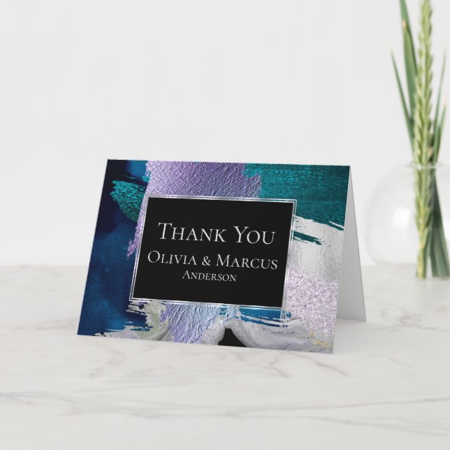 Thank You | Stunning Black Silver Teal Lilac Paint Card (Front)