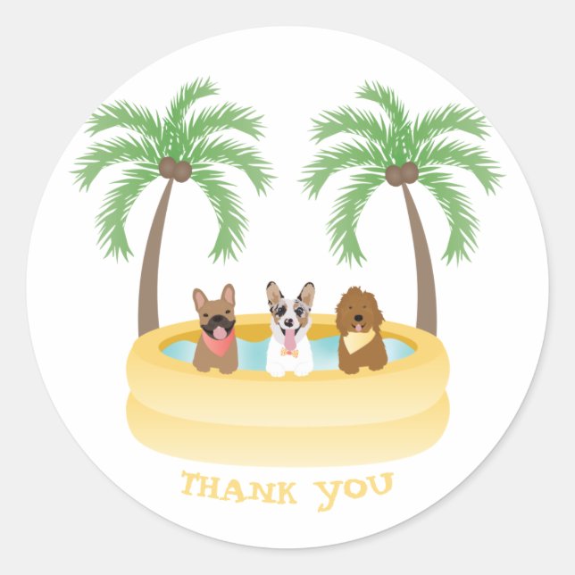 Thank You Summer Dogs Swimming Pool Classic Round Sticker (Front)