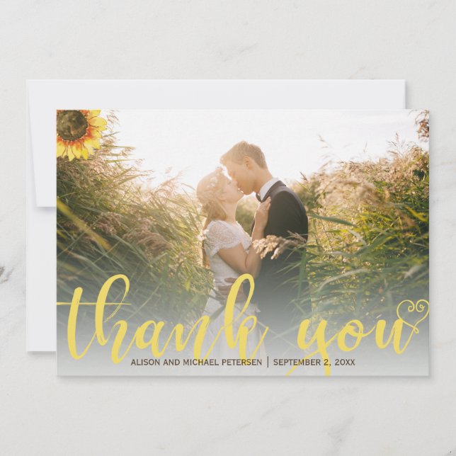 Thank you sunflower rustic wedding photo card (Front)