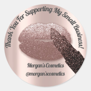 Thank You Support Small Business Makeup Kiss Rose Classic Round Sticker