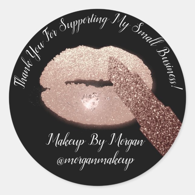 Thank You Support Small Business Makeup Lips Black Classic Round Sticker (Front)