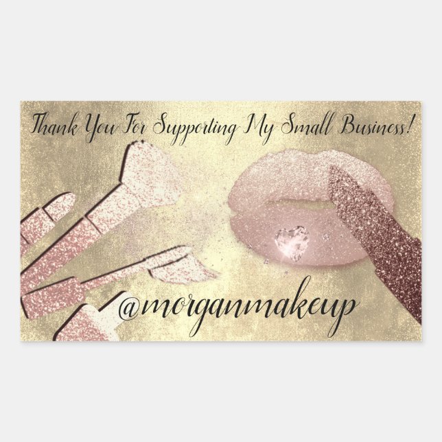 Thank You Support Small Business Makeup Lips Gold Sticker (Front)