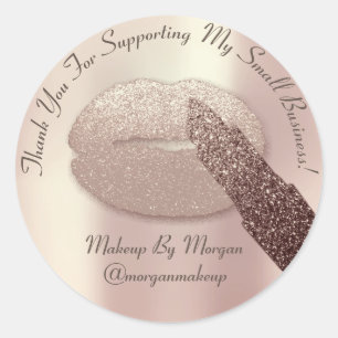 Thank You Support Small Business Makeup Rose Gold Classic Round Sticker