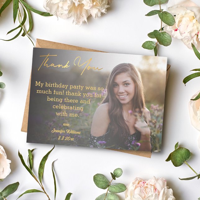 thank you sweet 16 birthday gold faded photo card (Creator Uploaded)