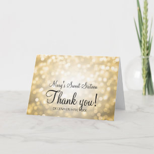 Thank You Sweet 16 Birthday Gold Glitter Lights Card