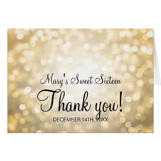 Thank You Sweet 16 Birthday Gold Glitter Lights Card