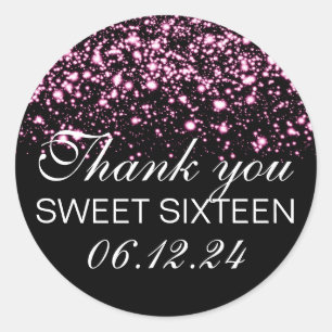 Thank You Sweet 16 Midnight Glam Pink Classic Round Sticker