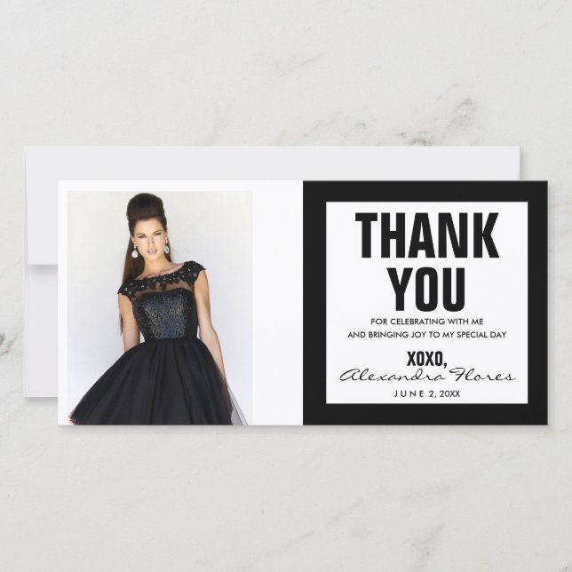 Thank You Sweet 16 Photo Card Modern Black & White (Front)