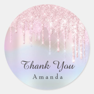 Thank You Sweet 16th Pink Glitter Holograph Classic Round Sticker