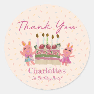 Thank You Sweet Bunnies Kids Birthday Party Pink Classic Round Sticker