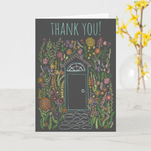 THANK YOU Sweet Garden Door Colourful Doodle  Card