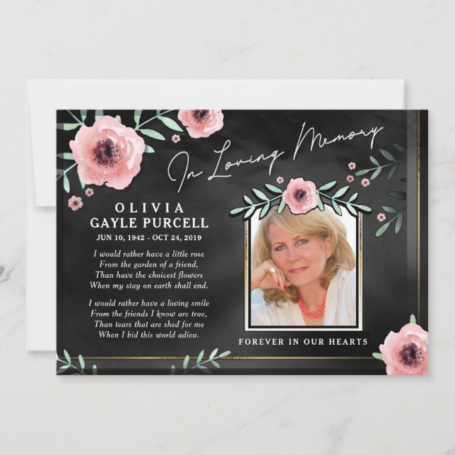 Thank You Sympathy Black & Pink Floral Photo Card (Front)