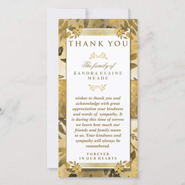 Thank You Sympathy Golden Floral Elegance Card (Front)