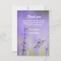 Thank You Sympathy Hummingbird Lavender Floral