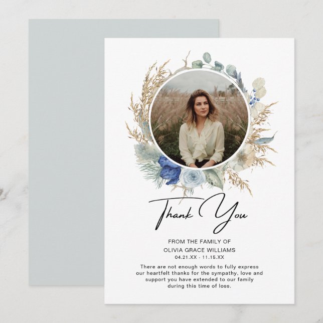 Thank You Sympathy Photo Funeral Bereavement (Front/Back)