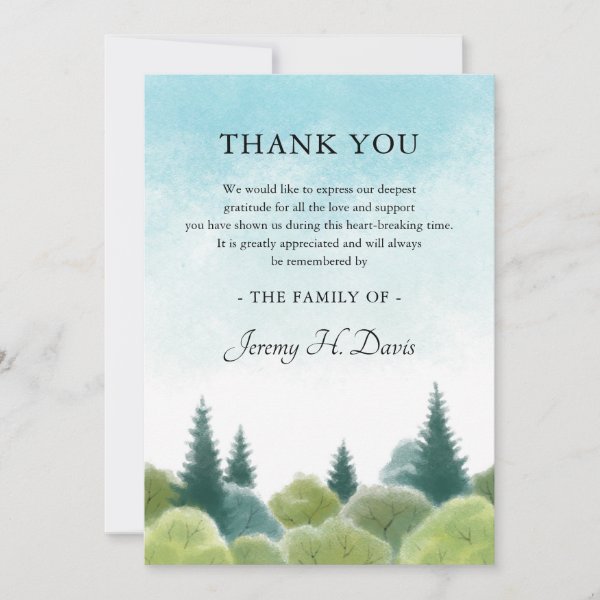 Thank You Sympathy Watercolor Woodland Sky Note