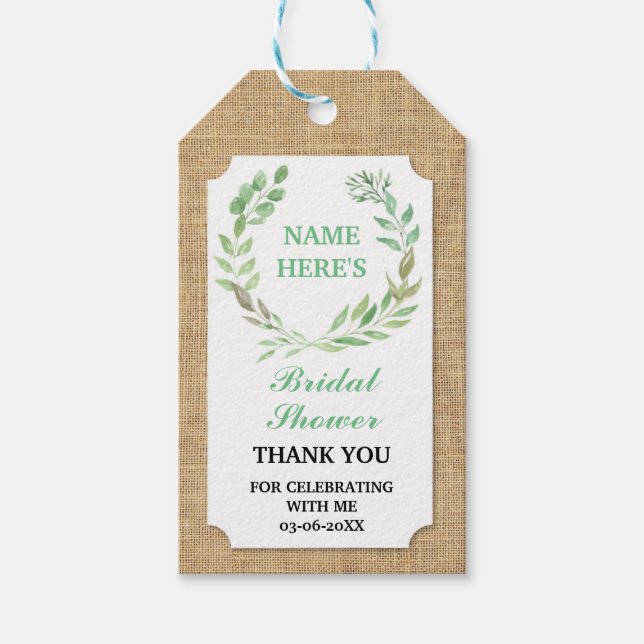 Thank you Tag Burlap Leaves Wreath Bridal Shower (Front)