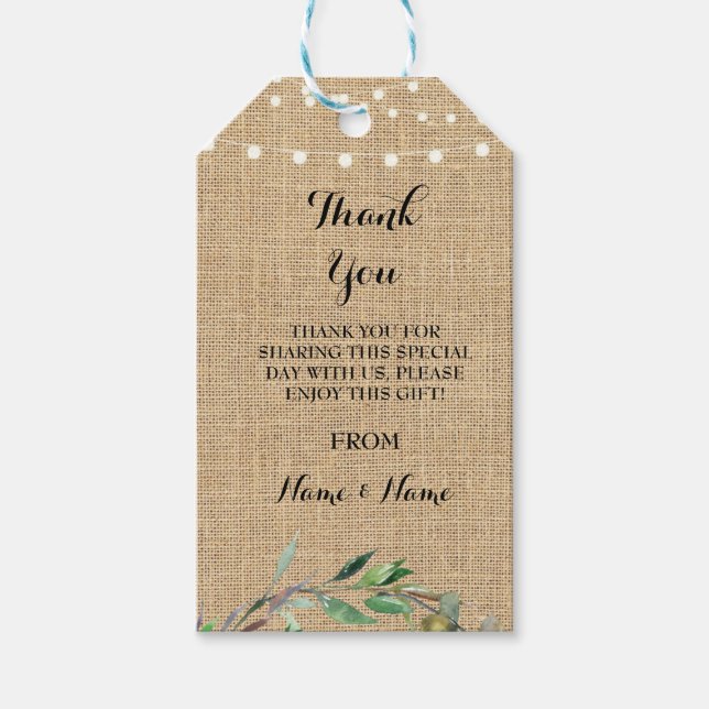 Thank you Tag Floral in Love Lights Burlap Wedding (Front)