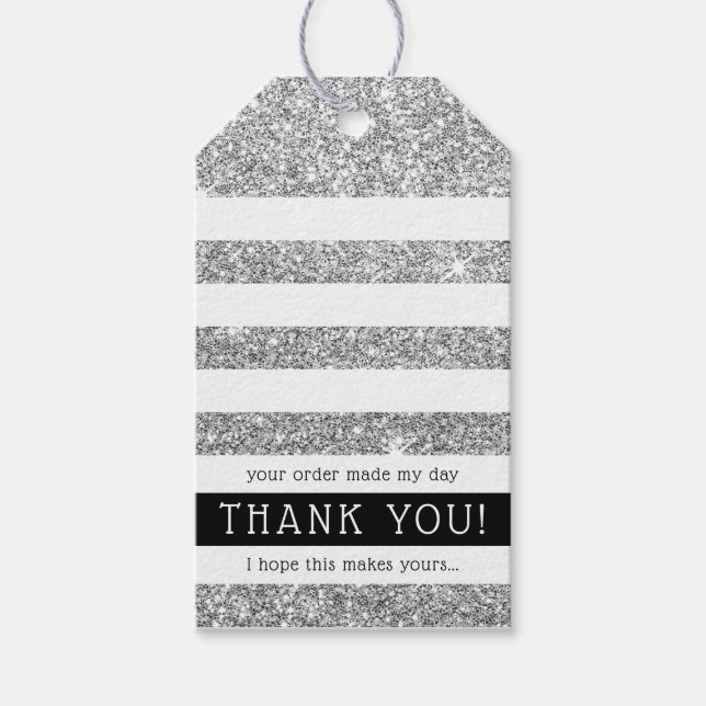THANK YOU TAG modern stripe luxe silver glitter (Front)