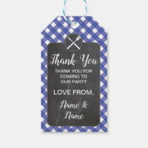 Thank You Tags Wedding Blue Gingham BBQ Chalk