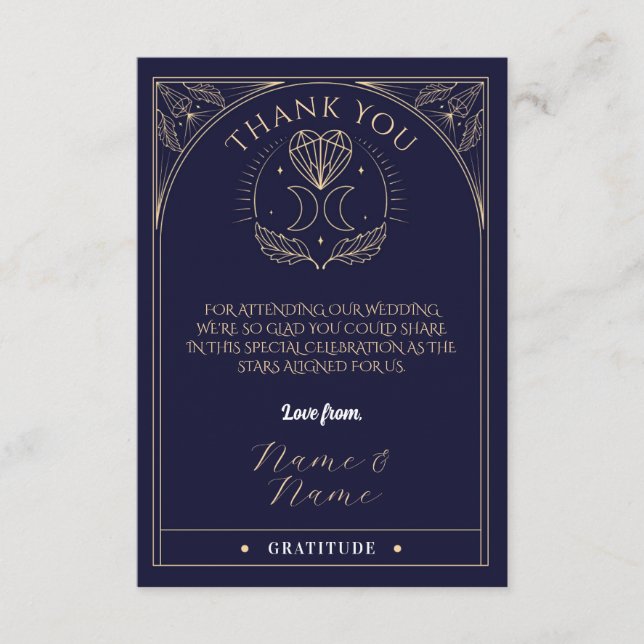 Thank You Tarot Moon Crystals Hearts Wedding Cards (Front)