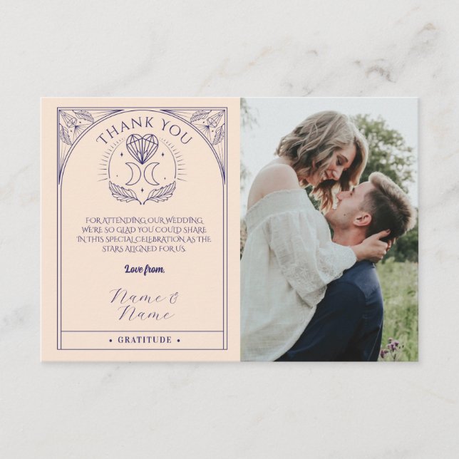 Thank You Tarot Moon Crystals Hearts Wedding Cards (Front)