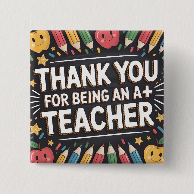 Thank you Teacher Appreciation card 2 Inch Square Button (Front)