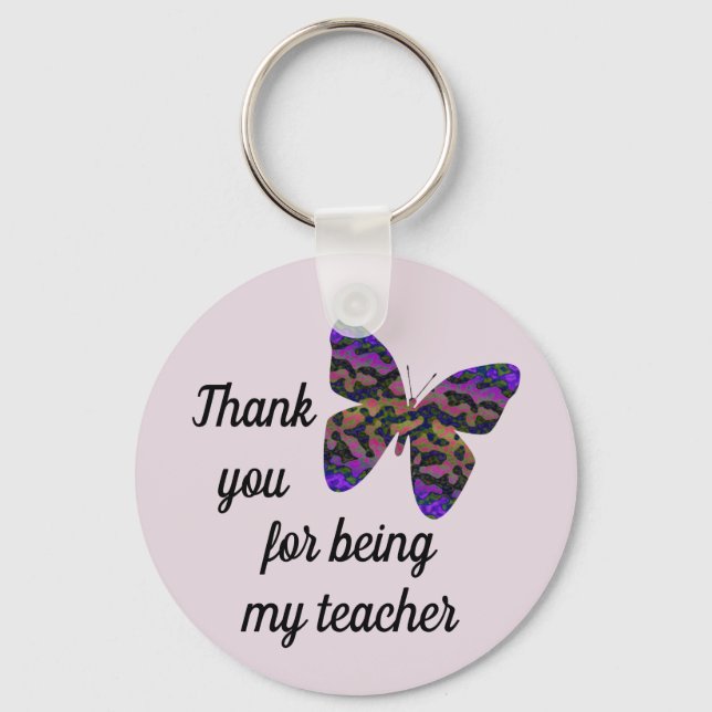 Thank You Teacher Appreciation Colorful Butterfly Keychain (Front)