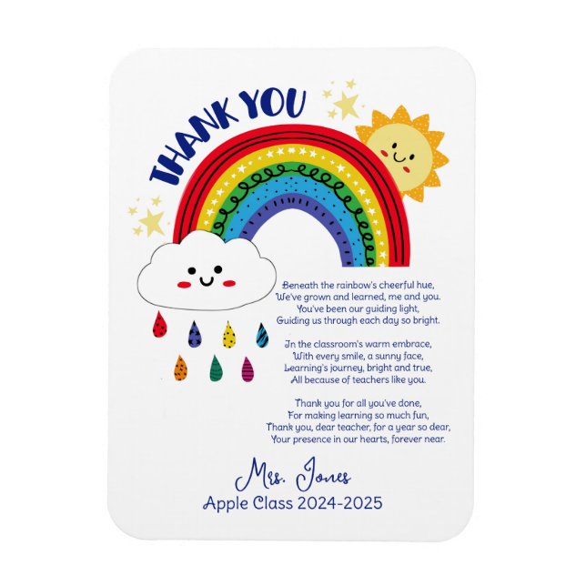 thank you teacher Appreciation rainbow cloud poem Magnet (Vertical)