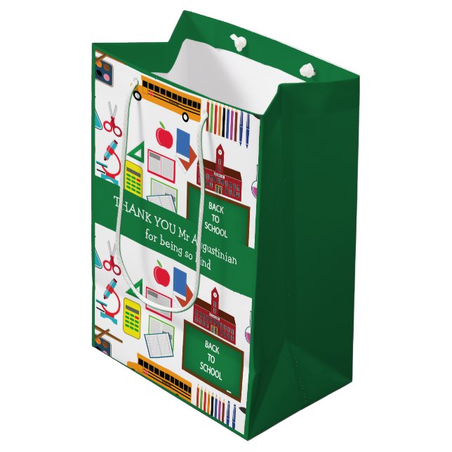 THANK YOU Teacher Appreciation School GREEN Medium Gift Bag (Front Angled)