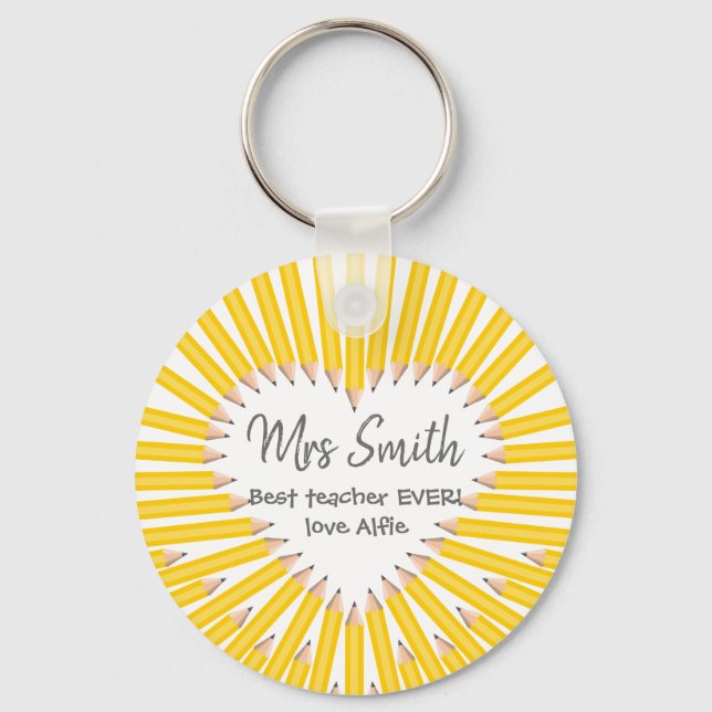 Thank you teacher big heart yellow pencil gift keychain (Front)