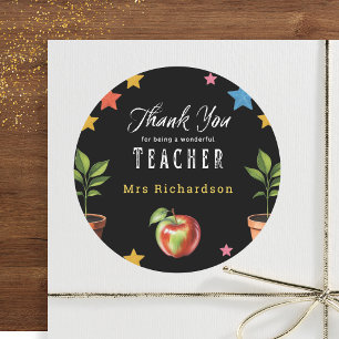 Thank You Teacher Chalkboard Apple Personalized Classic Round Sticker