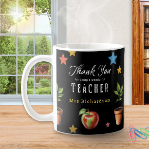 Thank You Teacher Chalkboard Apple Personalized Coffee Mug