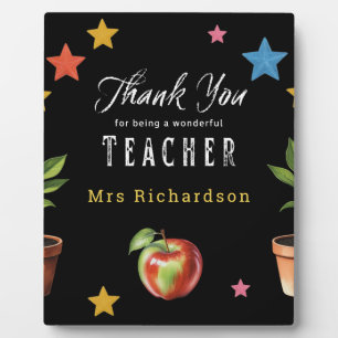 Thank You Teacher Chalkboard Apple Personalized Plaque