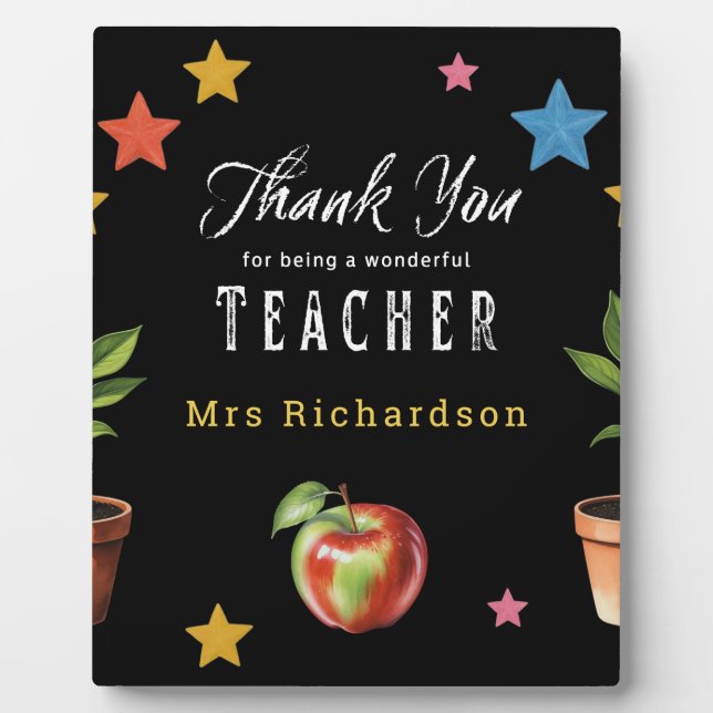 Thank You Teacher Chalkboard Apple Personalized Plaque (Front)
